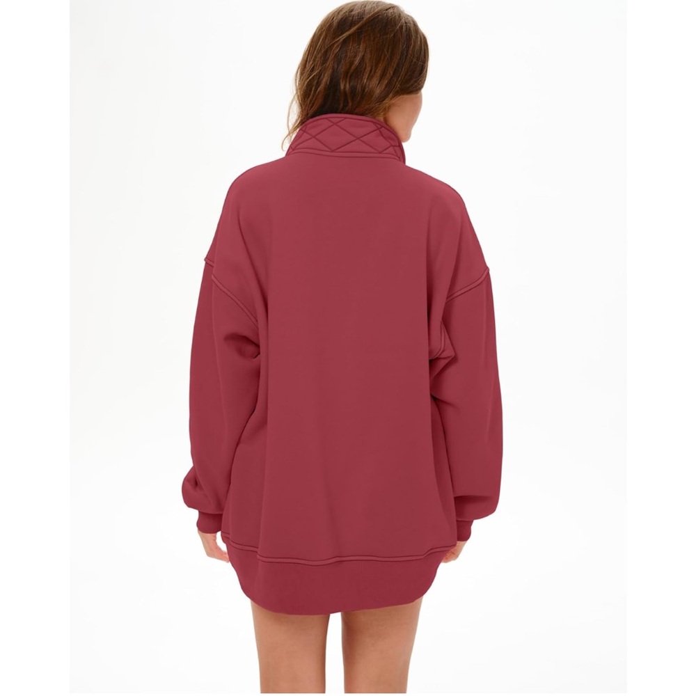 NWT Locachy Henley Neck Button Oversized Sweatshirt Burgundy size small - Picture 2 of 7